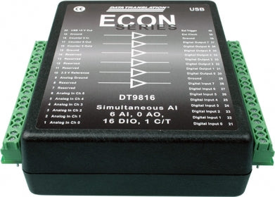 DT9816-S Low Cost, Simultaneous USB Data Acquisition (DAQ) Module, 16-bit, 750kHz per channel, 6 AI, 16 DIO, 1 C/T